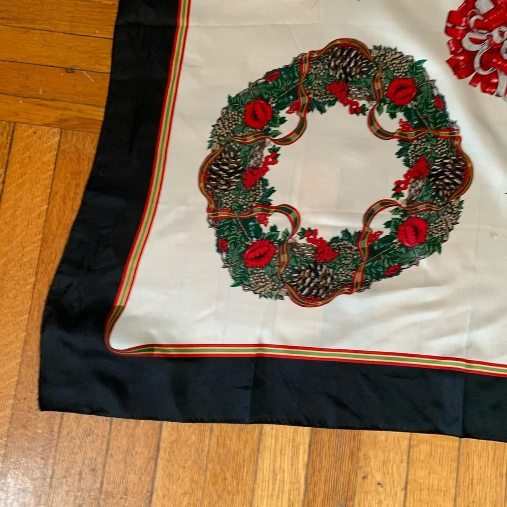 Vintage Talbots Christmas Garland 100% Silk Scarf 36x36 Made in Japan Handrolled